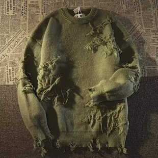 American Retro High Street Ripped Knitwear for Men and Women in Autumn and Winter Ins Lazy Style Design Niche Knitwear