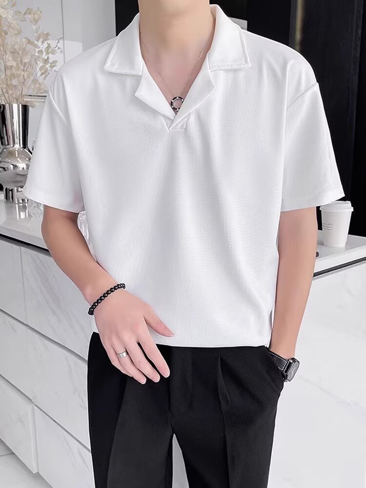 Camicia collo cubano uomo oversized texture waffle maniche corte_voghion.com
