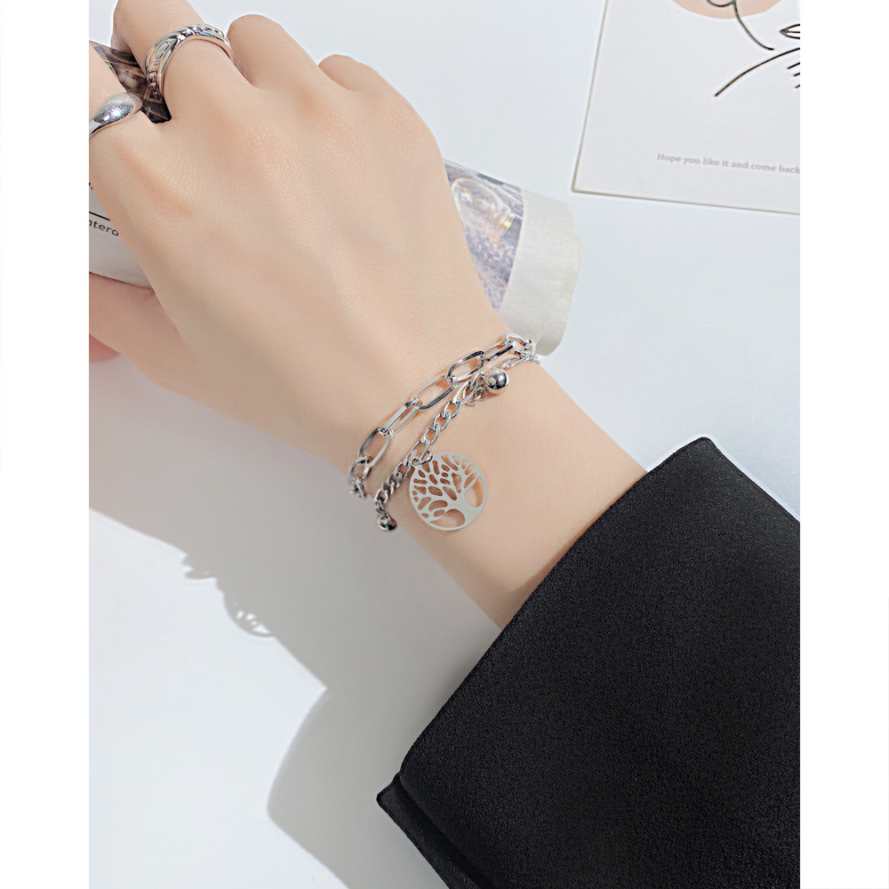 Fashion Tree Stainless Steel Bracelets Layered Chain No Inlaid Stainless Steel Bracelets