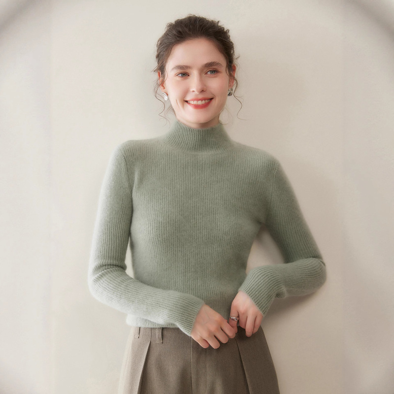 Soft and Skin-Friendly Double-Strand Thickened Cashmere Sweater for Women, Half-High Collar, Solid Color, Ribbed, Slim-Fit, Slimming Knit Base Sweater Soft and Skin-Friendly Double-Strand Thickened Cashmere Sweater for Women, Half-High Collar, Solid Color, Ribbed, Slim-Fit, Slimming Knit Base Sweater