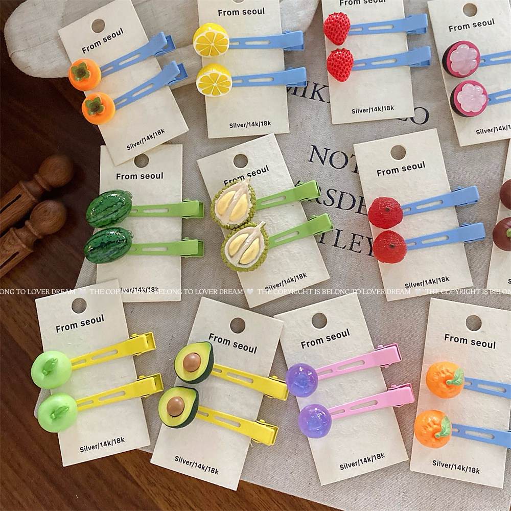 2个甜美水果侧边夹子发夹女2025新款前额刘海夹无痕碎发bb夹发卡