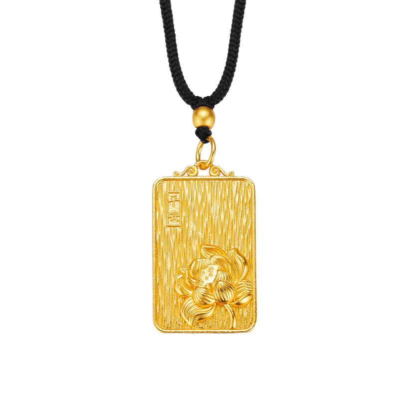 Ancient sand gold hollow silk Ping An lotus brushed tag pendant new Chinese high color necklace live wholesale