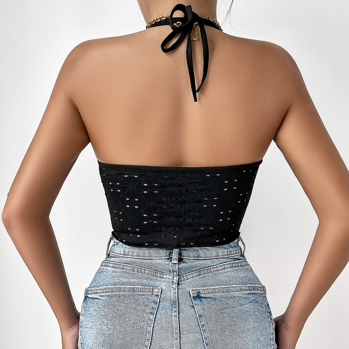 Damen Halfter Neck Top Mit Schnürung Tailliertes Sommertop_voghion.com