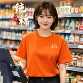 工作服定制t恤印logo餐饮服务员夏季女短袖生鲜超市圆领工装定做