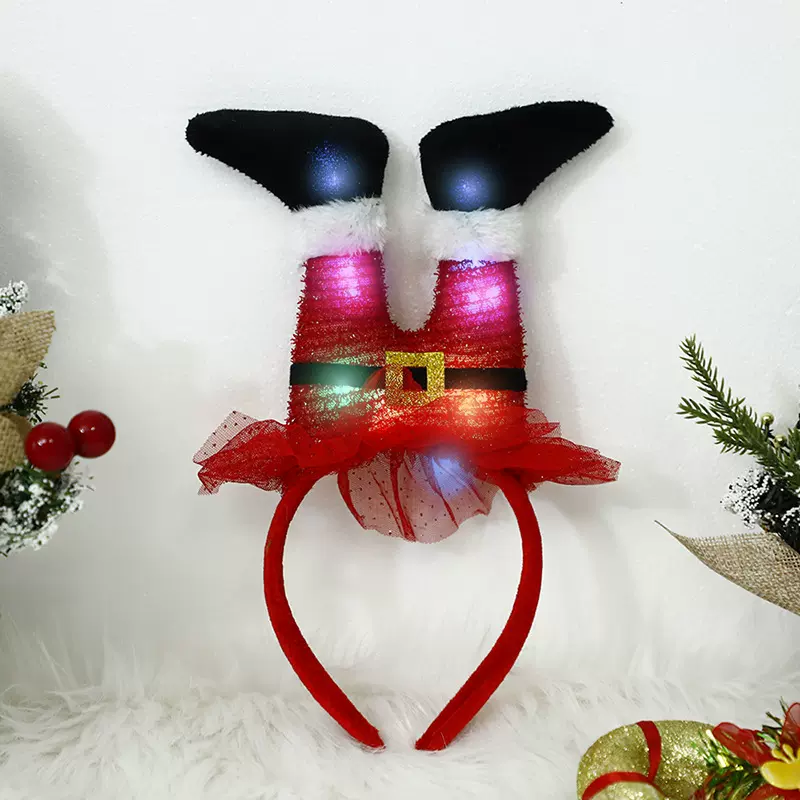 跨境圣诞节裤腿圣诞腿LED发箍个性带灯闪光头饰脚倒立卡通工艺品