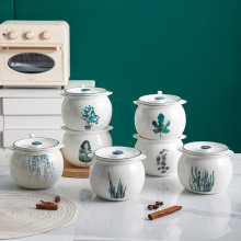 家用耐高温陶瓷猪油罐厨房红油罐子油泼辣子专用带勺盖大号调料罐