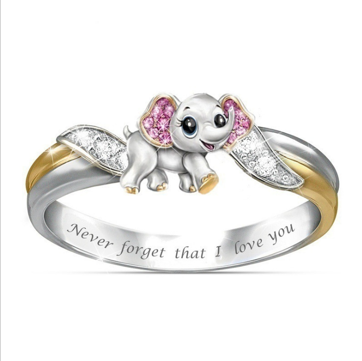 Cute Pink Blue Elephant Ring Never Forget Oath Alloy Ring Wholeasle display picture 4
