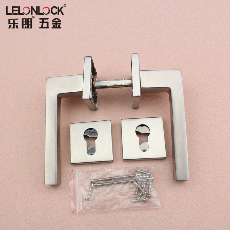 Acero inoxidable natural cepillado tubo cuadrado madera puerta mango Lelang suministro puerta Puerta de bloqueo accesorios manija de la habitación