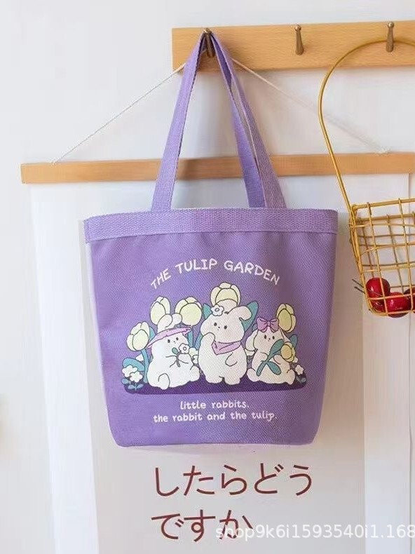 可爱卡通插画水桶包小包包女 ins风手提包帆布包圆筒包学生便当袋|undefined