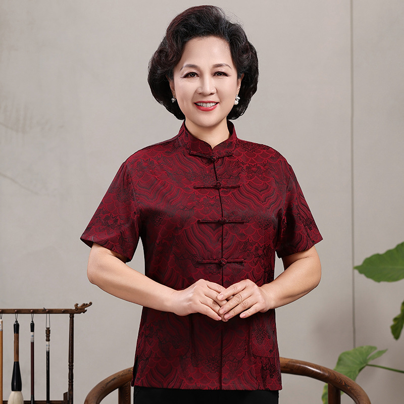 中高年親向けシルク唐服、カップル着用、高齢者誕生日、お父さん結婚式宴会ドレス、祖父母夏スーツ|undefined