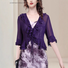 紫色雪纺衫上衣女2025夏季新款短款小外套空调衫时尚气质