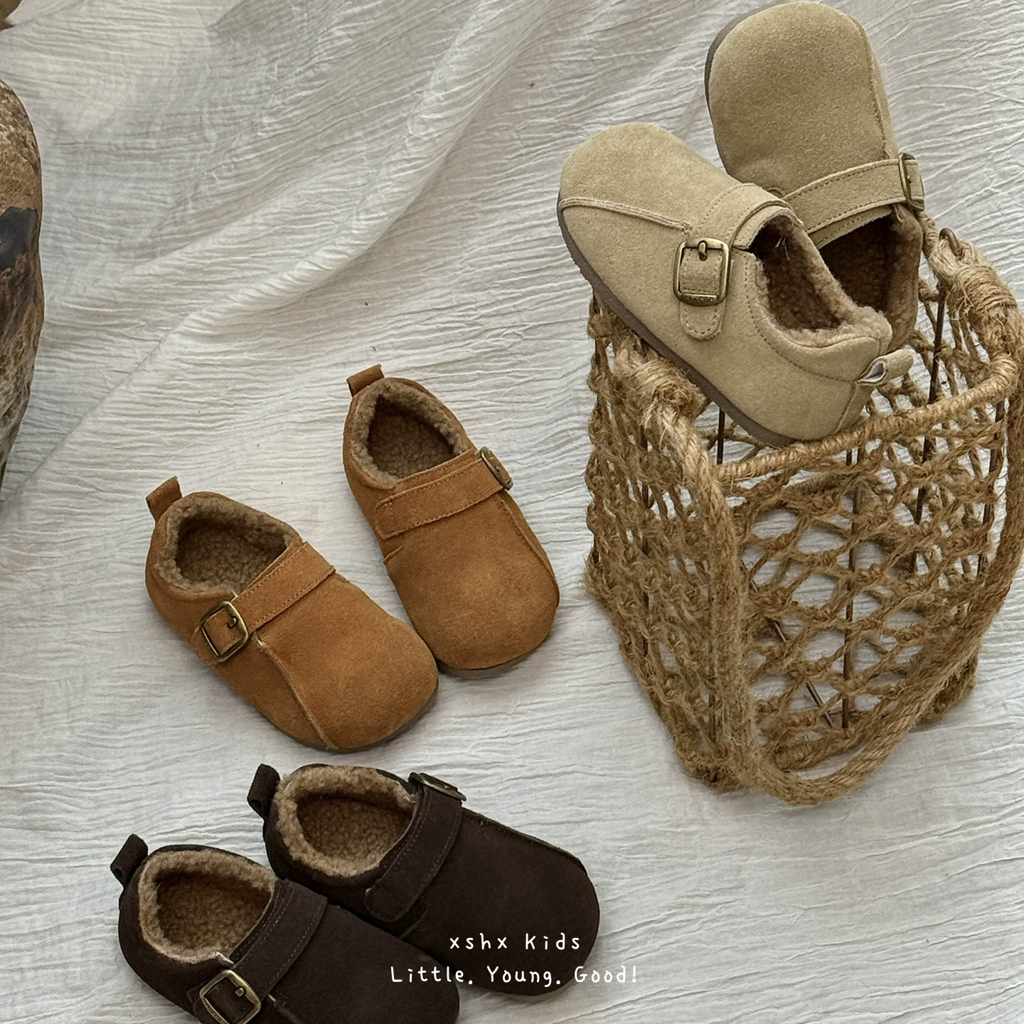 Ботинки XSHX Bagel | Детские осенние ботинки из натуральной замши на липучках, ретро, функциональные, на тонкой подошве, повседневные
