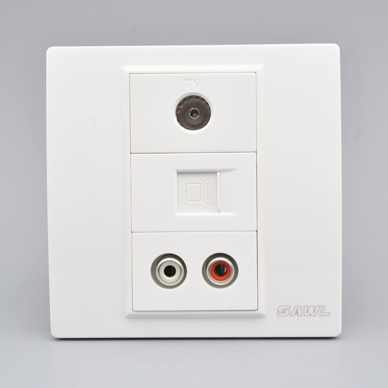 86型多媒体插座TV有线电视免打网络电脑AV红白莲花头音频面板