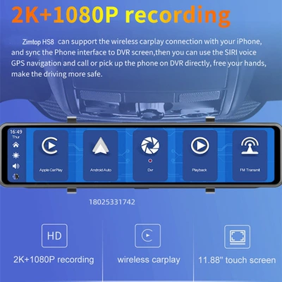 9.66inch 10.3inch 12inch Wireless Driving recorder - 1188inch-dual-channel-carplay-front-rear-carplay-without-memory-card