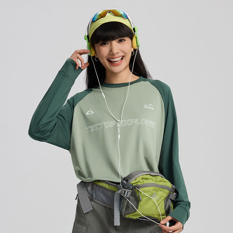 アウトドアトレンド速乾性女性用長袖春夏通気性吸汗性薄手トップスゆったりランニング登山ハイキングTシャツ|undefined