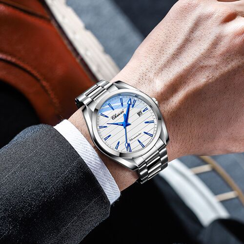 Dawn Live Men's Watch Scanning Second Movement See-through Bottom Cover Solid Steel Band Waterproof Luminous Fashion Business Quartz Watch