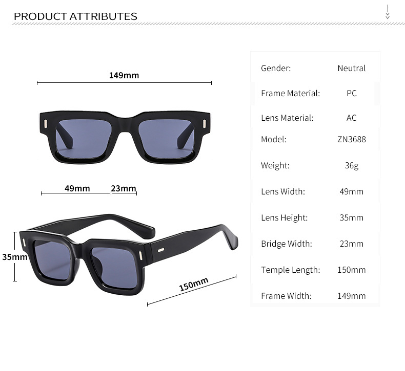 Retro Solid Color Ac Square Full Frame Men's Sunglasses display picture 4