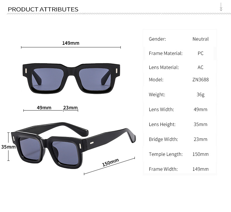 Retro Style Grey, Black Color Retro Solid Color Ac UV400 Protection Square Full Frame Men's Sunglasses