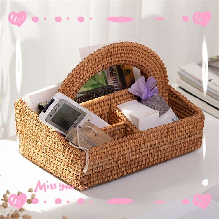Cesta de almacenamiento de caña vietnamita canasta de almacenamiento casera de mesa de té caja de almacenamiento de escritorio control remoto canasta de almacenamiento redonda
