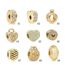 潘家多拉925银珠子黄金色琉璃珠固定扣皇冠吊串珠手链手镯DIY配件