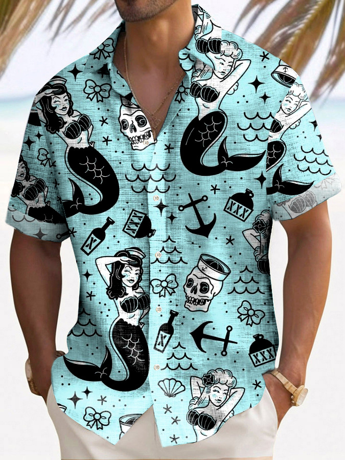2025 nuevo estilo comercio exterior transfronterizo elemento creativo camisa 3D impresión digital tendencia suelta camisa de manga corta top de hombre