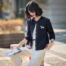 撞色彩扣开衫女外套2025秋季新款女装小狗刺绣洋气休闲上衣ME5712
