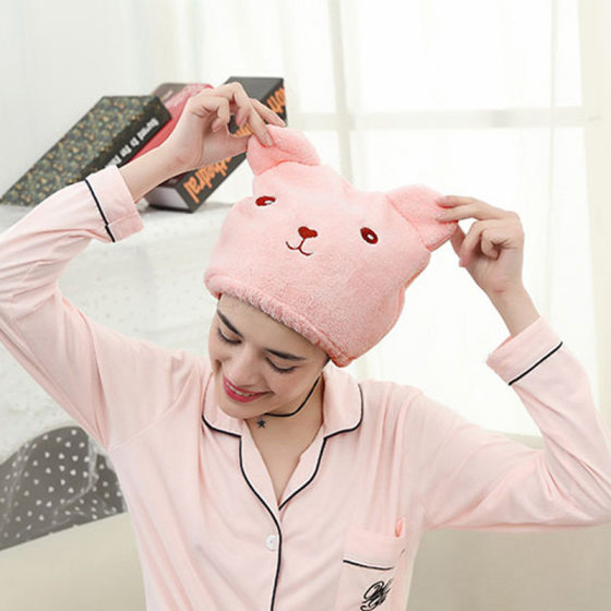 Bear dry hair cap cute absorbent quick-drying turban double-sided coral fleece shower cap wipe turban factory straight hair