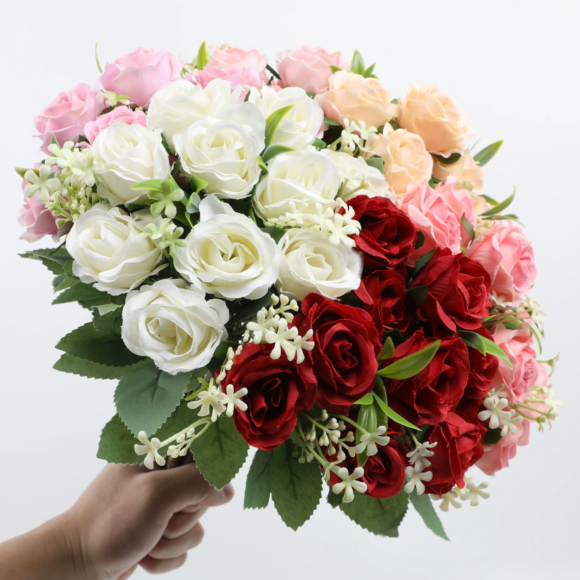 Rose small handle flower simulation flower wedding wedding decoration home furnishings small fresh artificial flower decoration fake flowers wholesale