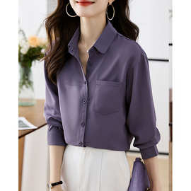 2025新款真丝衬衫女高端品牌重磅桑蚕丝黑色长袖百搭春秋漂亮上衣