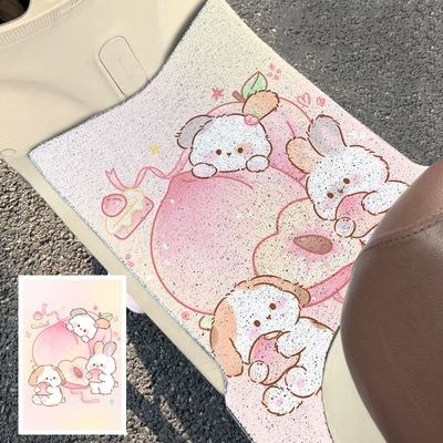 Cute Cartoon Design, Customizable, Avtomobil döşəmə paspasları - peach-rabbit-2540cm-the-silk-circle-needs-to-be-cut-by-yourself