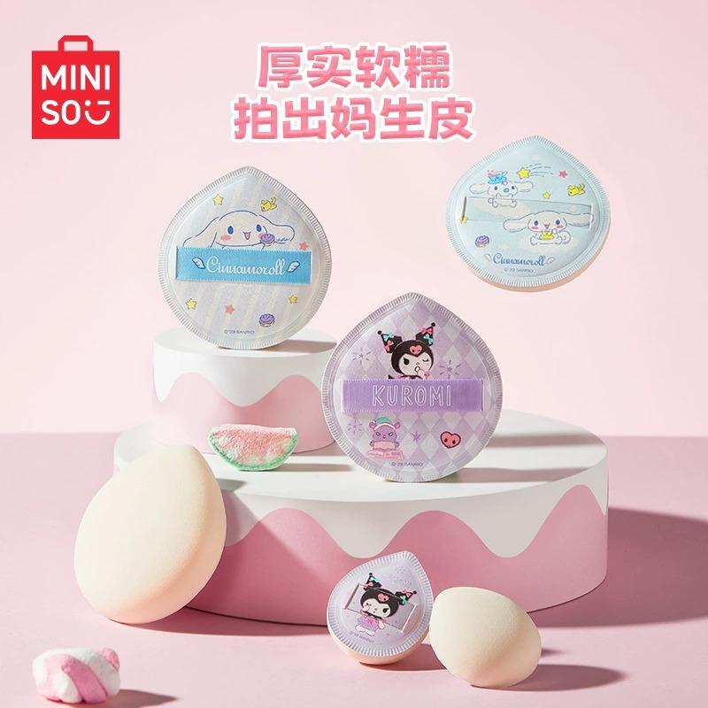 MINISO Sanrio Characters Oversized Cotton Candy Air Cushion Powder Puff Set of 3 + Storage Box