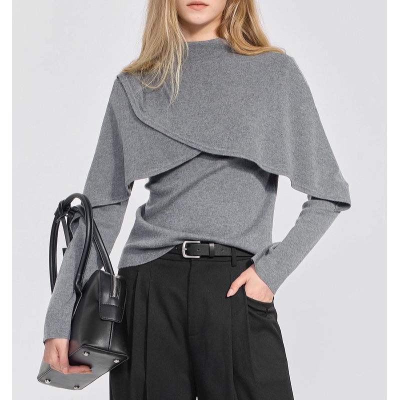 [Same Style in Shopping Malls] Fashionable Asymmetrical Shawl Design Sweater for Women 2025 Winter New Tops