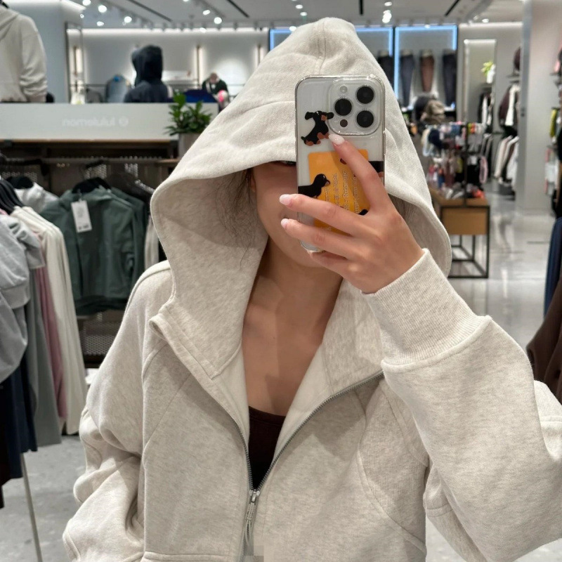LULU original label embroidered Scuba long-sleeve casual sweatshirt, fleece-lined jacket, full-zip hooded sweatshirt, loose fit LULU original label embroidered Scuba long-sleeve casual sweatshirt, fleece-lined jacket, full-zip hooded sweatshirt, loose fit
