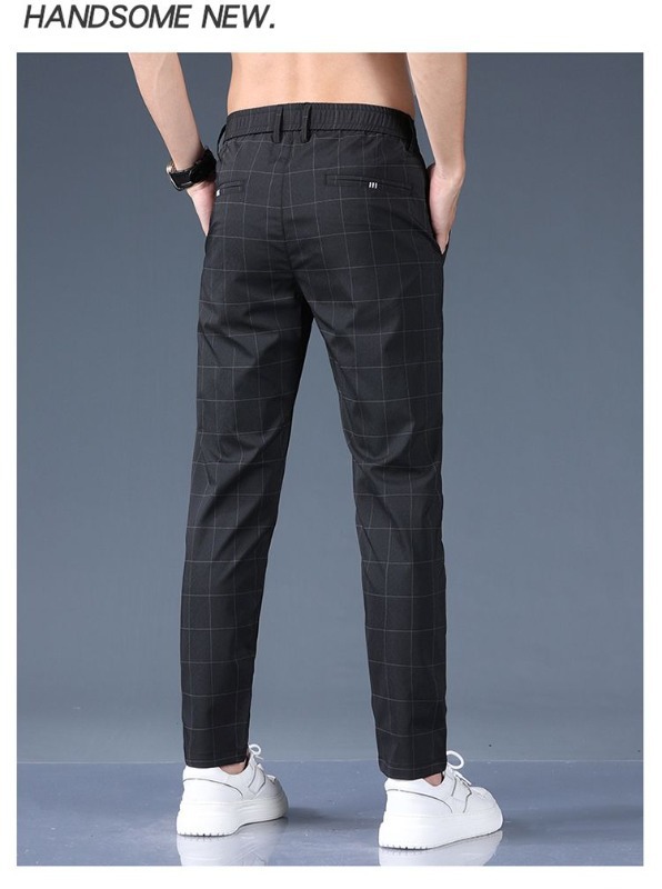 Men's Straight Leg Trousers, Premium Checkered Pattern Business Casual Pants For Spring Summer_viptrois.com
