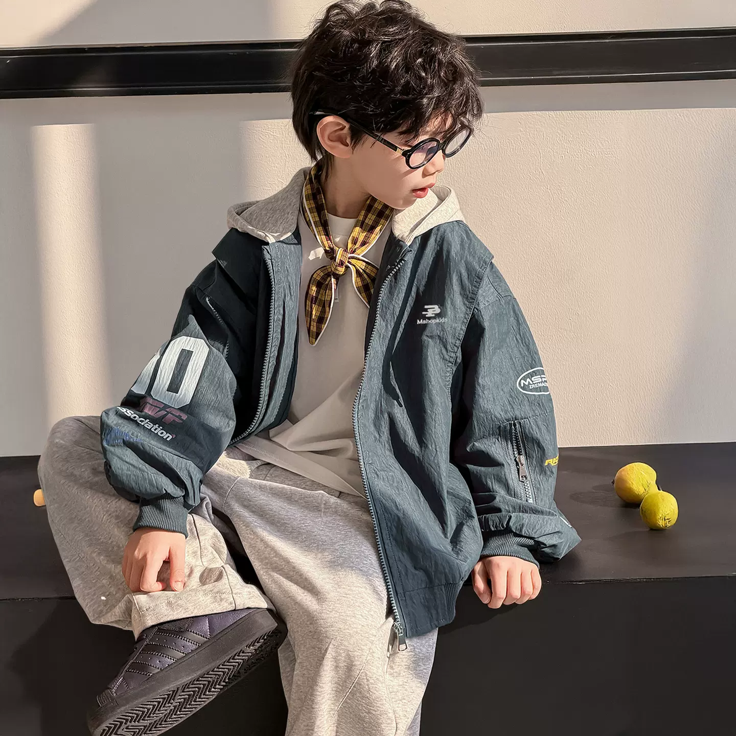 棉小铺男童外套儿童春季韩版2026新款潮酷拼接连帽运动童装上衣