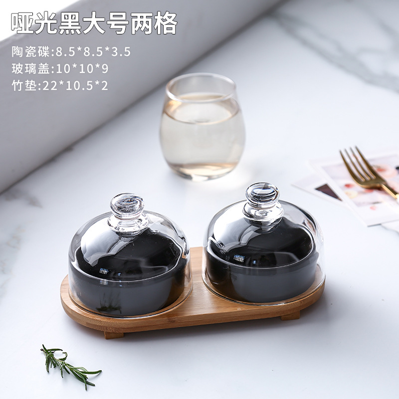 Plato de bocadillos de cerámica creativo con cubierta de vidrio, té de la tarde, postre, tazón de horneado, plato de refrigerio casero, plato de fruta seca