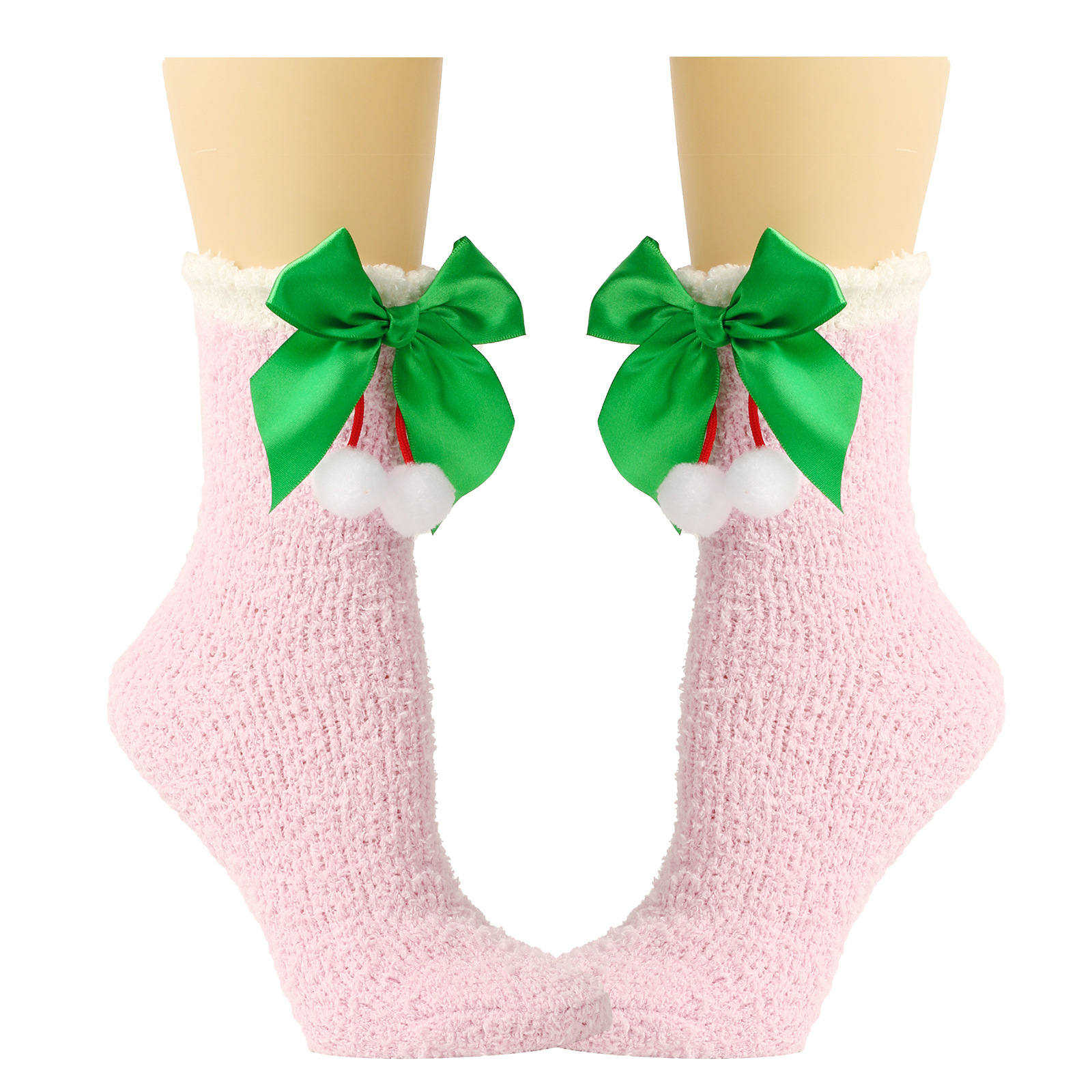Calzini da donna Calzini spessi e caldi in peluche Calzini in pile corallo con fiocco Calzini a tubo medio autunnali e invernali Calzini con fiocco_voghion.com