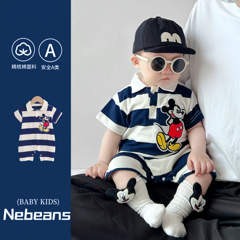 Trendy Infant A-Cotton Jumpsuit Polo Collar Unisex Baby Romper Cartoon Baby Clothes