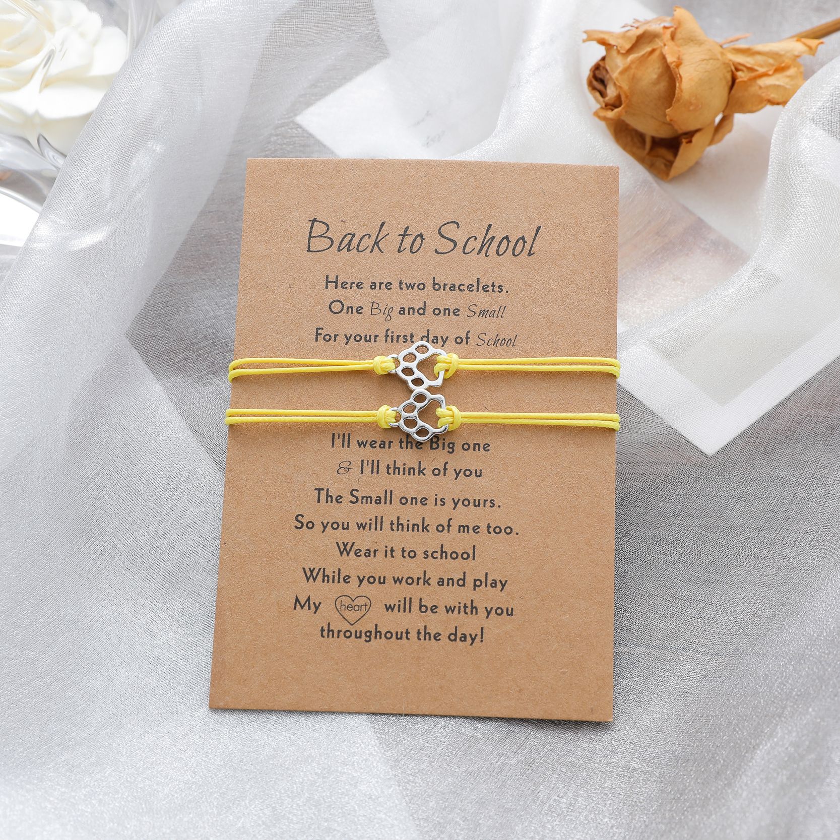 New Dog Paw Card Bracelet Parent-child Gift Wax Thread Braided Bracelet 2-piece Set display picture 5