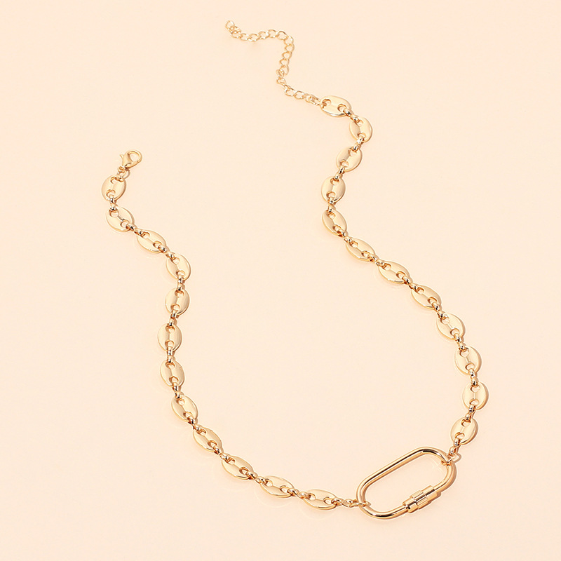24g Weight Necklace Classification Wedding, Travel Occasion Lock Pattern Women'S Gender Gold, Silver Color Fashion Geometric Oval Lock Necklace 2