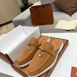 欧洲站英伦百搭夏季一脚蹬懒人鞋英伦真皮包头半拖鞋LP穆勒鞋凉拖