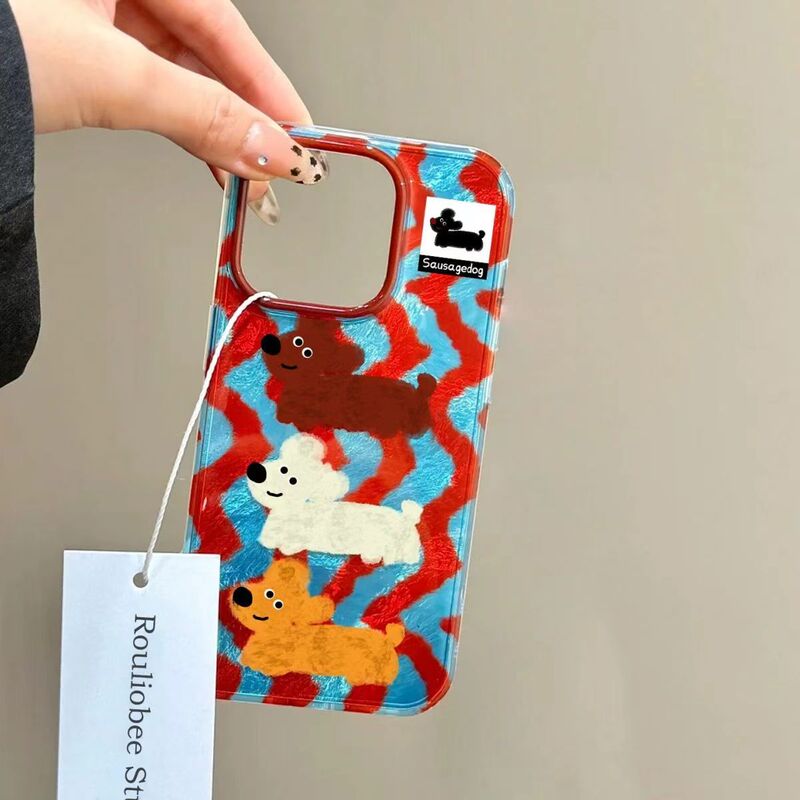 Striped dachshund for iPhone16promax phone case 11 for Apple 14 animation iPhoneXR/X