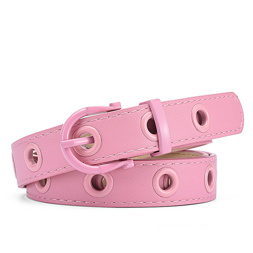 New Unique Needle Button Color Design Bobble Eyelet Decorative Women's Belt Personality Punk Solid Color Leather Belt For Women Wholesale