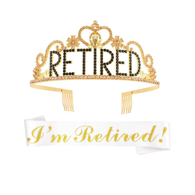 Conjunto de tirantes de corona de fiesta de graduación europea y americana Letras RETIRED Corona de diamantes Tocado de fiesta de jubilación al por mayor