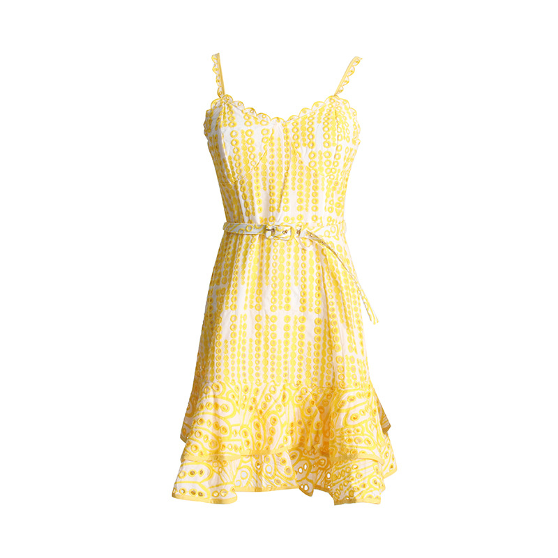 2026 Summer New Style Heavy Embroidery Sexy Ruffle Strap Dress, Slimming Waist, Elegant Short Dress For Women_ecoleips.com