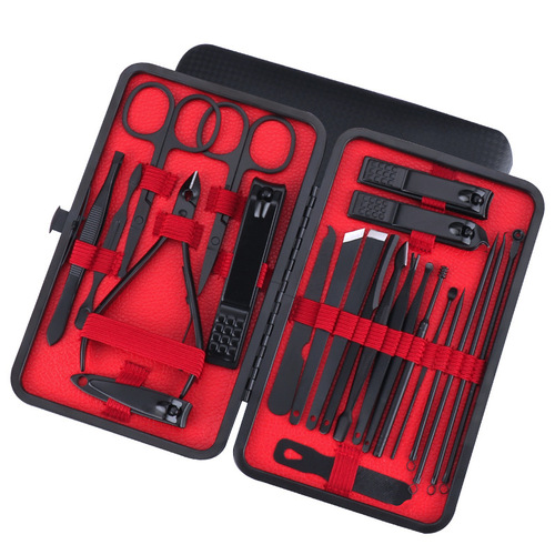 Stainless steel black 8-23 piece nail clipper set, manicure and manicure tools, nail scissors, logo-printable beauty set