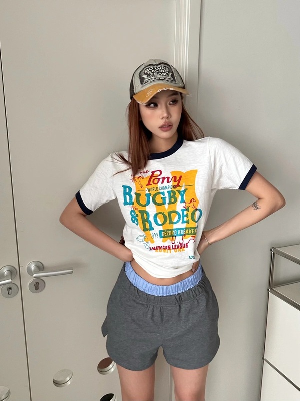 “格纹拼接双腰头设计”南油女装批发纯棉撞色运动休闲百搭短裤女|undefined