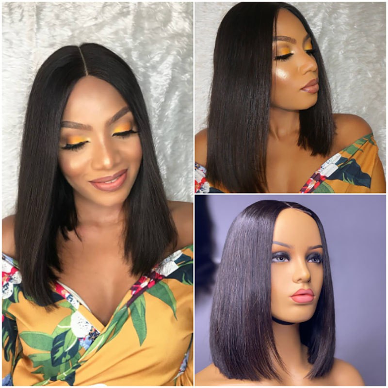 4 * 4 * 1T Parte recta peluca de encaje real cabello BOB mitad de encaje peluca cubierta de cabello transfronteriza
