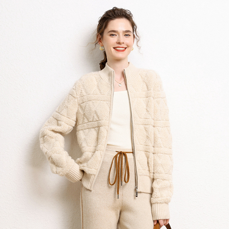Thickened Cashmere Towel Embroidered Cardigan for Women 100% Pure Cashmere Half Turtleneck Knitted Jacket Zipper Outer Top Thickened Cashmere Towel Embroidered Cardigan for Women 100% Pure Cashmere Half Turtleneck Knitted Jacket Zipper Outer Top