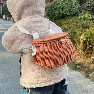 Ins Internet Celebrity Rattan Bicycle Basket Retro Woven Scooter Kidsren's Balance Car Front Storage Basket